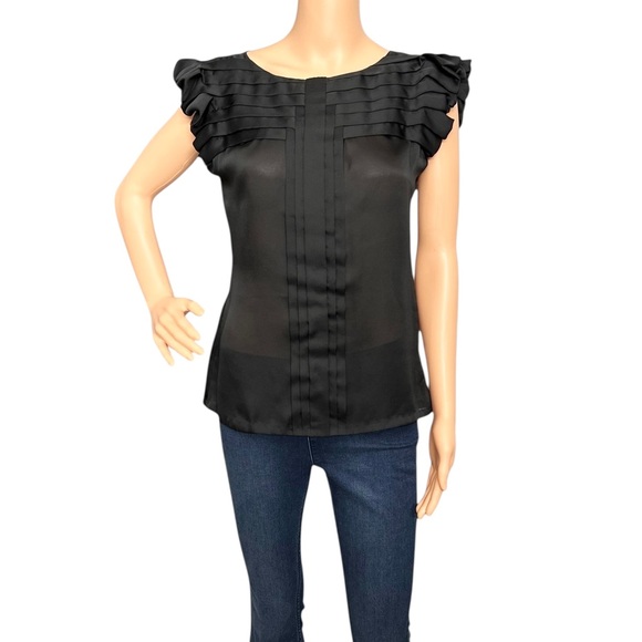 Women’s Black Ruffled Sleeveless Blouse Top ~ Size S - Picture 5 of 9